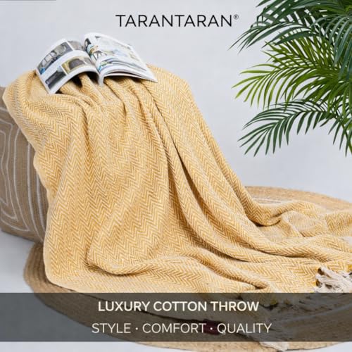 Image of Tarantaran All Season Cotton Weaved Throw Blanket for Bed /Sofa 50x70 INCHES (Yellow)