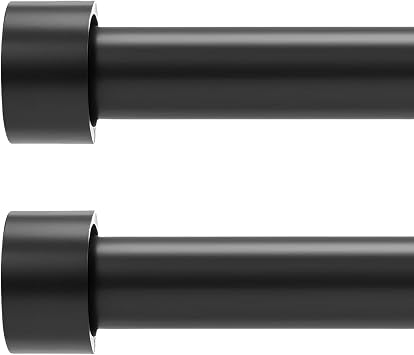 Curtain Rods for Windows, 1 Inch Black Curtain Rod Set, Heavy Duty Drapery Rods with Adjustable Curtain Rods, Outdoor Modern Curtain Rod with Simple End Caps Black, 30"-120" 2 Pack
