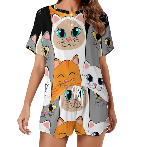 Ensemble de pyjama femme chats gris blancs douceur et tendresse