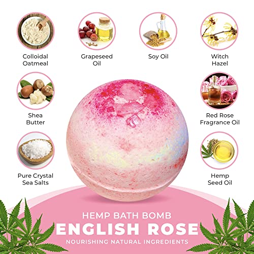 7Leaves Nature, Hemp Bath Bomb, English Rose, All-Natural, Large 6Oz, Fizzies, Skin Moisturizer, Relaxing Bubble & Spa Bath, Gift Idea Birthday Mothers Day Valentines Anniversary Christmas. #TOP4