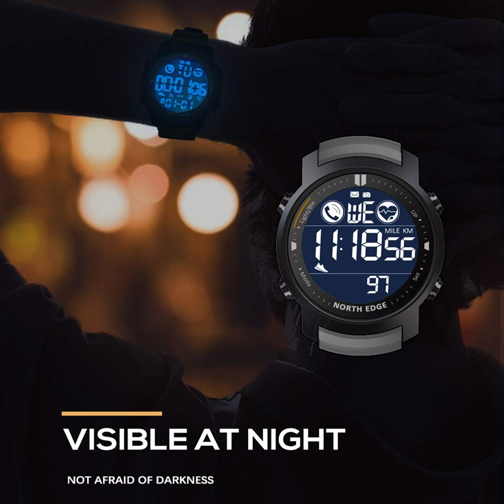 Reloj Deportivo electrónico Reloj de Pulsera Militar Digital a Prueba de Agua Relojes multifunción para Exteriores con brújula Podómetro Cronómetro Monitor de frecuencia cardíaca/sueño (Grey)