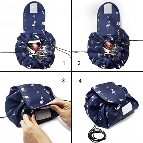 Lazy-Drawstring-Makeup-Bags-Large-Capacity-Waterproof-Travel-Portable-Cosmetic-Bag-Pouch-Makeup-Pouch-Storage-Organiser-for-Women-Girl-Navy-Flamingo