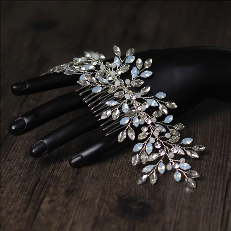 Bridal Hair Ornament Opal Rhinestone Comb image 4
