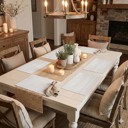 Image of YELONA Placemats for Dining Table - Heat Resistant, Non-Slip & Washable PVC Vinyl Table Mats - Set of 4, 45 x 30 cm (Almond Beige)