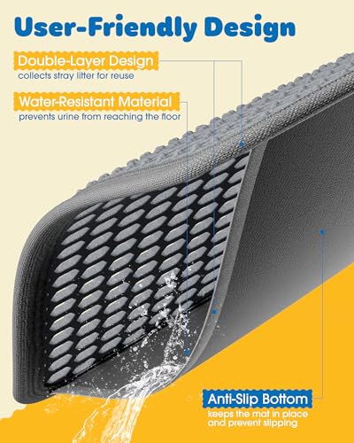 Cat Litter Mat - 23.2'' x 14.6'' Small Litter Trapping Mat, Easy to Clean Litter Box Mat, Waterproof, Urine-Proof, Non-Slip, Cat Toilet Training Systems Accessories, Grey - Image 5