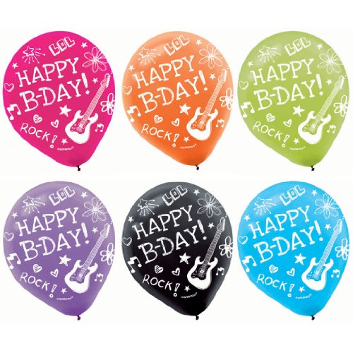 Vibrant Neon Printed Latex Birthday Party Balloons Decoration, 6 Pieces, Made from Latex, Neon Doodle Party, 12" by Amscan