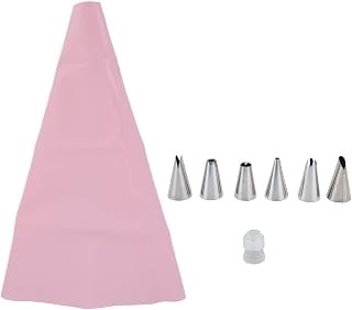 6pcs DIY Kitchen Gadgets Cream Pastry Bag Set with Stainless Steel Nozzles and Decorating Tips (Pink)