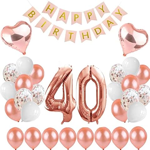 40th Birthday Decorations Rose Gold Birthday Decoration Happy Birthday Banner Happy Birthday Balloons Party Supplies with Confetti Latex Balloons for Women Cover