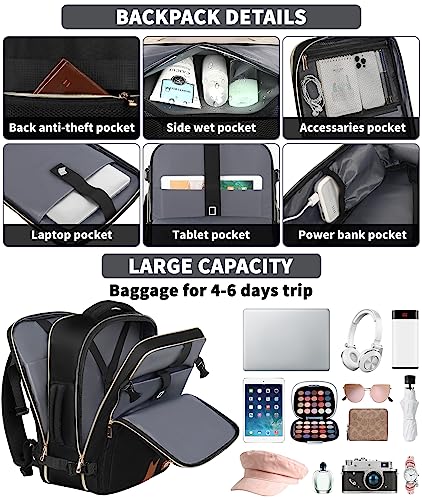 Travel Backpack for Women Men, 17.3"x13.4"x7.9" Carry on Backpack TSA Flight Approved Water-resistant Traveling Backpacks with Laptop Compartment Fits 15.6 Inch Laptop Casual daypack College4