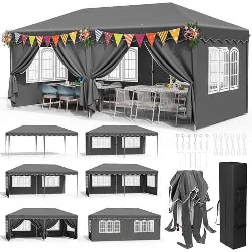 Tonnelle Pliante 3x6 Imperméable,Tente de Reception avec 6PCS Panneaux Latéraux,Tonnelle de Jardin 3x6,Protection UV 50+,420D Oxford,avec Sac de Rangement,Cour,...