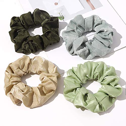 Image of Silk Satin Scrunchies Women Hair Ties - Ivyu Big Scrunchy Ponytail Holder No Crease Hair Bands Soft Elastic No Hurt Your Hair for Vsco Girl Women Gray Dark Green Light Green Beige