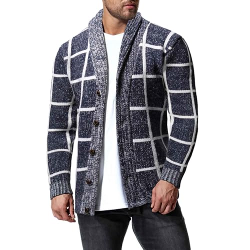 Plaid Sweater for Men Shawl Collar Cardigan Sweater Plus Size Knit Sweaters Fall Winter Sweaters Slim Fit Cardigan2