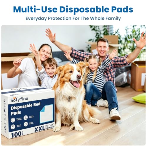 Image of SOFYFINE Extra Large Chucks 36 inchx36 inch 100 Count Disposable Bed Pads Heavy Duty Absorbent Elderly Adults Incontinence Bed Pads,Waterproof Thicken Puppy Pee Pad,Changing Underpads for Women and Baby