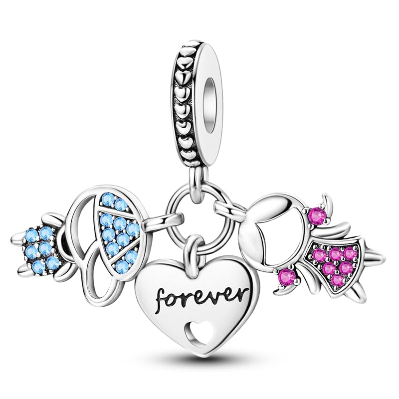 TINSLO Bead Charm Ciondolo Argento Sterling 925 con Cubic Zirconia Pendenti per Pandora Braccialetti, Compatibile con Braccialetti e Collane europei