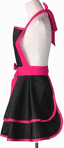 Miniatura 5 de Hyzrz - Delantales de algodón retro negros, lindos, hechos a mano, para mujeres y niñas, delantal de cocina para pasteles, para mamá, regalo (rosa