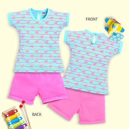 Image of LuvLap Baby Girls Regular Fit 100% Cotton Half Sleeves Girls Top CoSets Pack of 3
