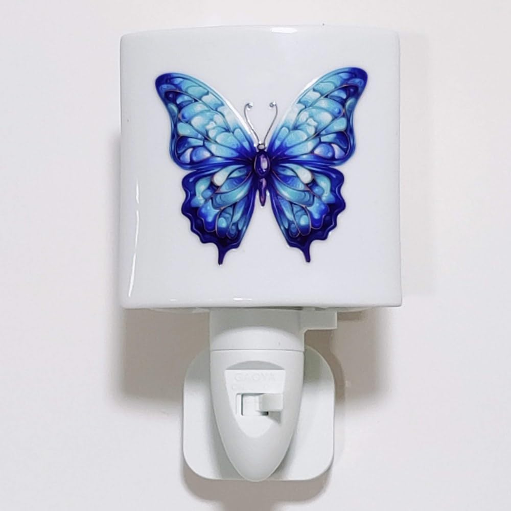 Plug-in Night Lights - LED Bulb, UK 3 pin Socket (Blue Butterfly), Multicolour
