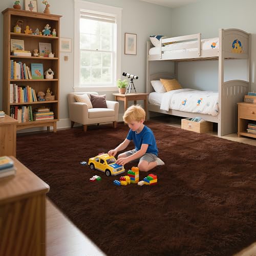 HOMORE Living Room Rug 6x9 Area Rug, Brown Rugs for Living Room Bedroom, Large Fluffy Rugs Super Soft Carpet for Kids Room Classroom Dorm Home