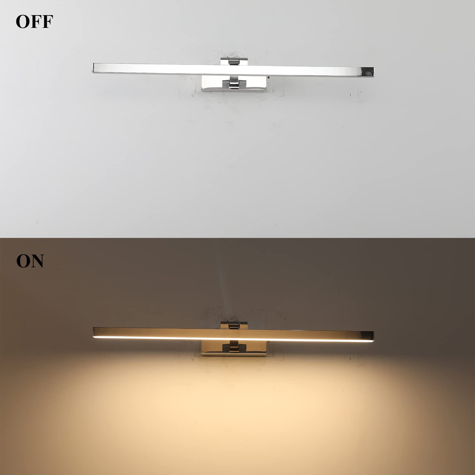 Klighten Luce Specchio Bagno Led 60cm Girevole di 180°, 18W 1170 Lumen, Impermeabile IP44 Lampada da Specchio Bagno, Applique Bagno Specchio Moderno, Bianco Caldo 3000K, Cromo
