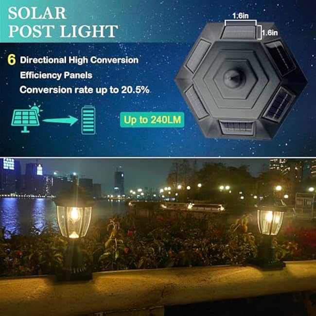 Solar Post Lamp Lights Dusk to Dawn Post Light Solar Motion Sensor Lights with Pier Mount Base