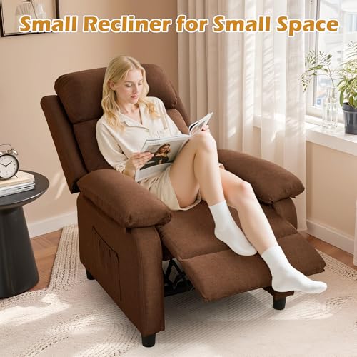 Image of Korser Recliner Chair, Living Room Chairs for Adults, Padded Deep Seat Reading Chair with Side Pockets, Small Recliners for Small Spaces, Lounge Chair for Living Room, Bedroom, and RV (Linen)