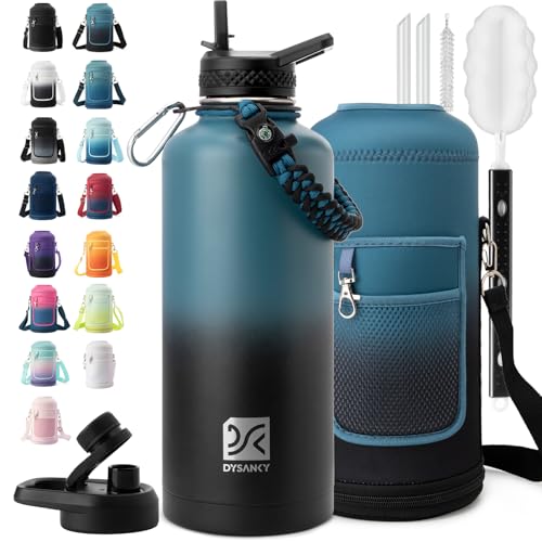 Insulated Water Bottle | Thickened Stainless Steel for Gym and Hiking with Straw, Carrier Bag, Handle Strap | BPA-Free 87 oz