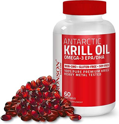 Bronson Antarctic Krill Oil with Omega-3s EPA, DHA, Astaxanthin and Phospholipids  100% Pure Premium Krill Oil - Heavy Metal Tested, Non GMO - 60 Softgels