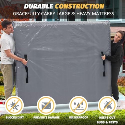Mattress Bags for Moving and Storage, BETU Twin Mattress Protector Waterproof Mattress Cover with 8 Heavy Duty Handles and Zipper Extra Thick Moving Supplies for Dorm Bed Reusable (77x42x13.5 Grey) - Thumbnail 3