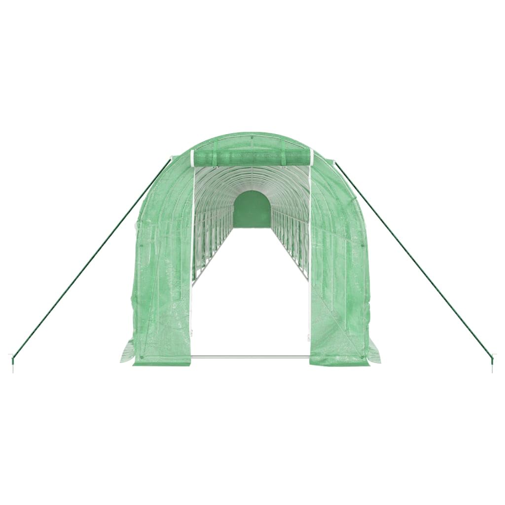 Szklarnia ze stalową ramą, zielona, tunel foliowy 24 x 2 x 2 m, 48 m², szklarnia z folią PE, szklarnia na pomidory, inspekt, domek dla roślin, wentylacja, ochrona przed mrozem, ochrona przed
