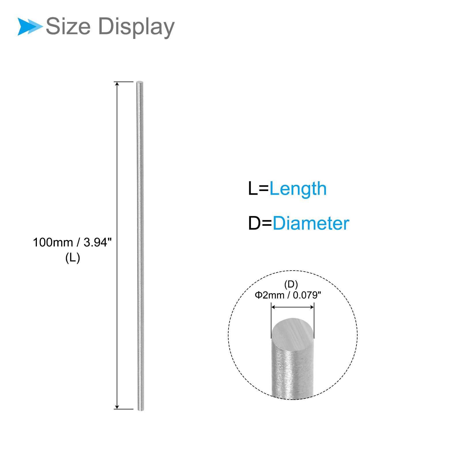 Rond Acier Tige, 2mm Diamètre 100mm Longueur, Haut Vitesse Acier Barre Stock Artisanat DIY Outil - (Applications : pour Perceuse Tours Alésage Machine), 20-Pièces