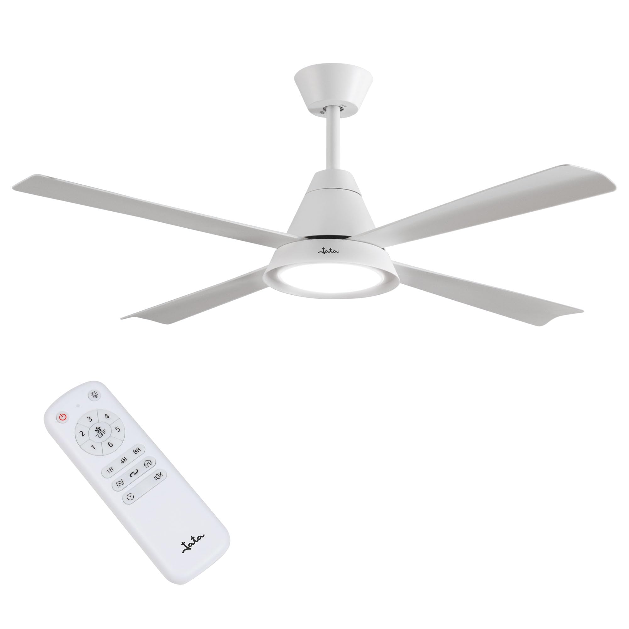Jata JVTE4235 - Ventilador de Techo Blanco con Luz LED Regulable, Motor DC de Bajo Consumo, 6 Velocidades, Función Reverse, Mando a Distancia, Ventilador Silencioso 132 cm
