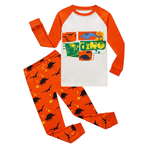 Little Boys Summer Pajamas Set Kids Short Snug-Fit Pajamas Short 100% Cotton Pjs Sets (Dinosaur_Fluorescent, 5T)