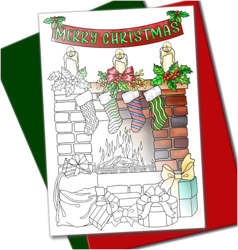 Cartes de coloriage de Noël pour adultes à personnaliser au coin du feu en hiver