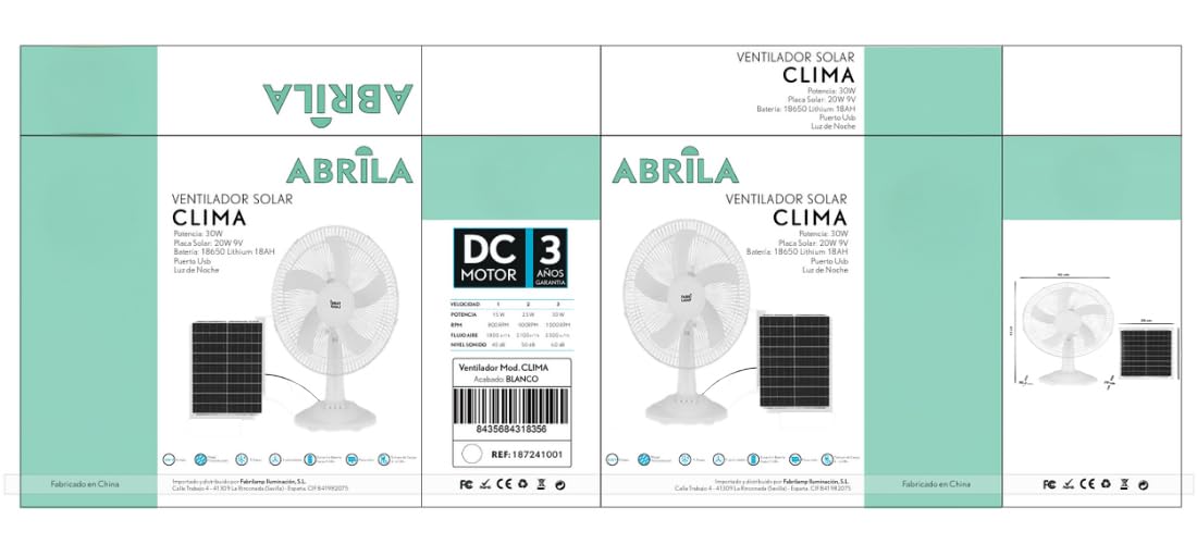 Bilake Ventilador de Sobremesa Solar 20W DC, Motor Silencioso, 3 Velocidades, 5 Aspas, Panel Solar Incluido, Cable 4,2m, Flujo 2000m³/h, Blanco