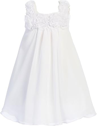 Chiffon Rosette Neckline Short Flower Girl Dress