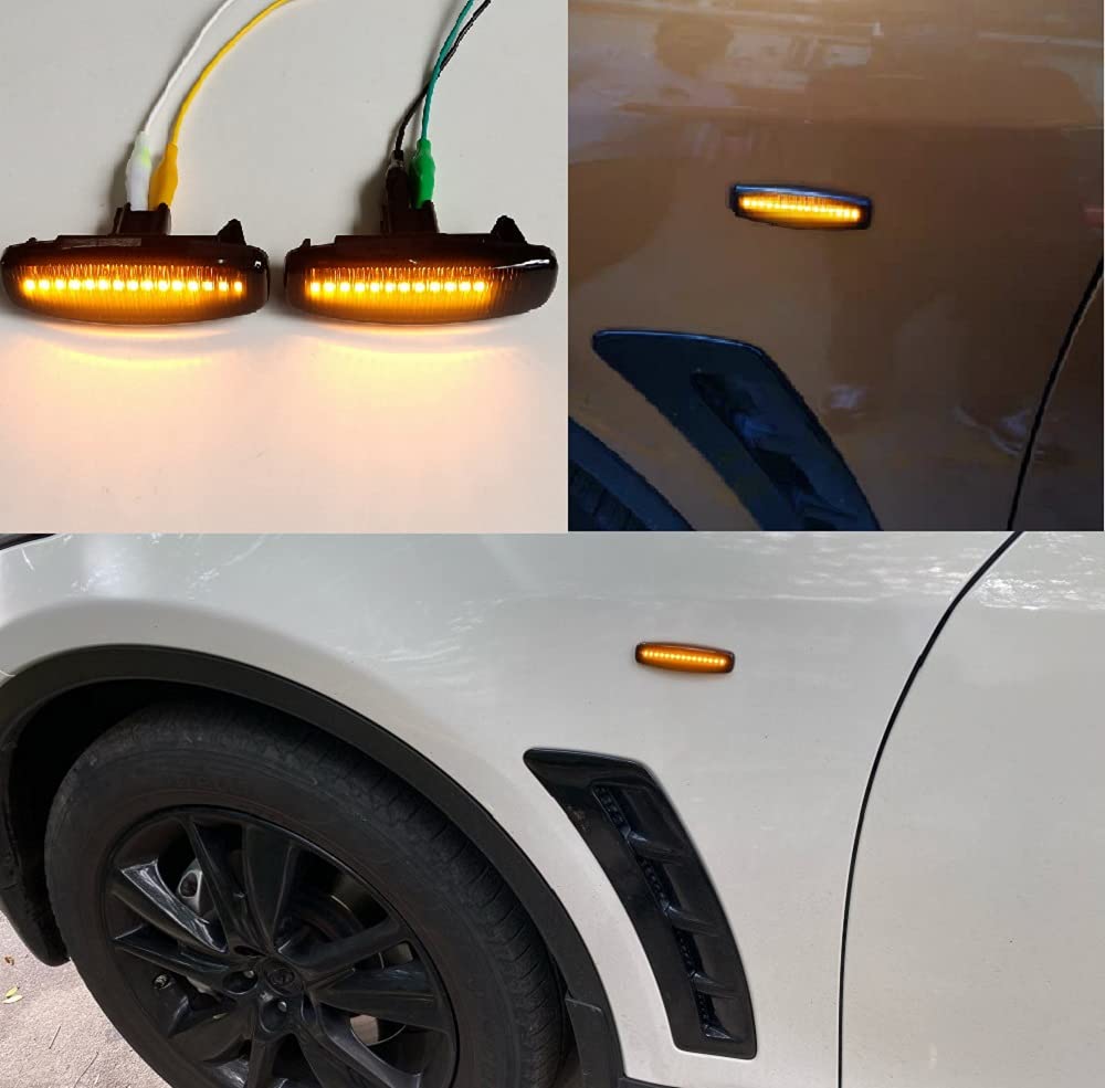 Dynamic LED Side Marker Turn Signal Blinker For Infiniti FX35 FX37 G35 EX25 – Smoked/Tinted, 12V
