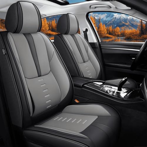 IKABEVEM Full Set Car Seat Covers Fit for Lexus ES 350/300h 2007-2024 2025 Breathable Faux Leather Seat Cushion with Lumbar Support Airbag Compatible Automotive Interior Accessories (Black & Grey)
