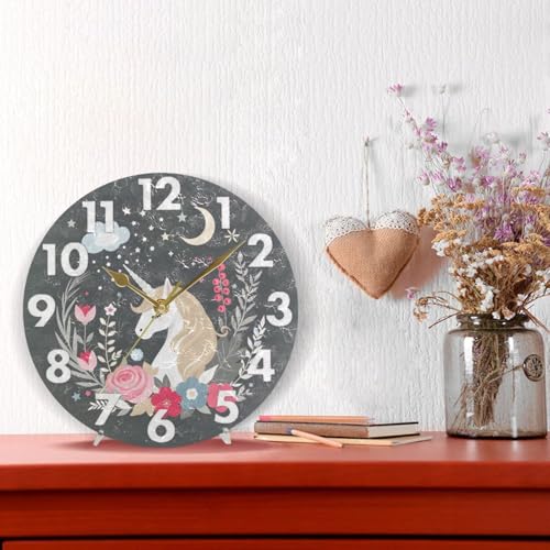 Horloge murale licorne ronde et silencieuse de 30 cm pour la decoration d'une chambre d'enfant