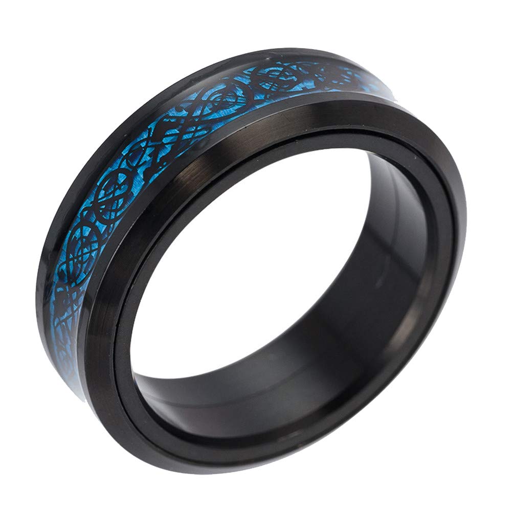 HIJONES Unisex Carbide Fiber Celtic Dragon Spinner Ring Wedding Spins Band