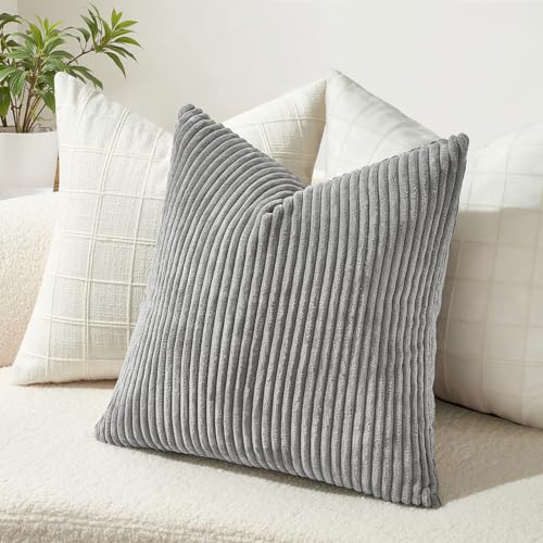 Topfinel Kissenbezug 60x60 Grau Kordsamt 2er Set gestreiftes Muster Kissenbezüge Kissenhülle Dekokissen Sofakissen Couchkissen Dekokissen… – Ansicht 3