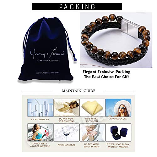Image of Young & Forever Men's Genuine Braided Leather and Titanium Steel Bracelet | Bold Punk Tiger Eye Bead & Multi-Strand Wrist Bands | Vintage Nautical Clasp & Animal Head Hook Hook Kada Style Options