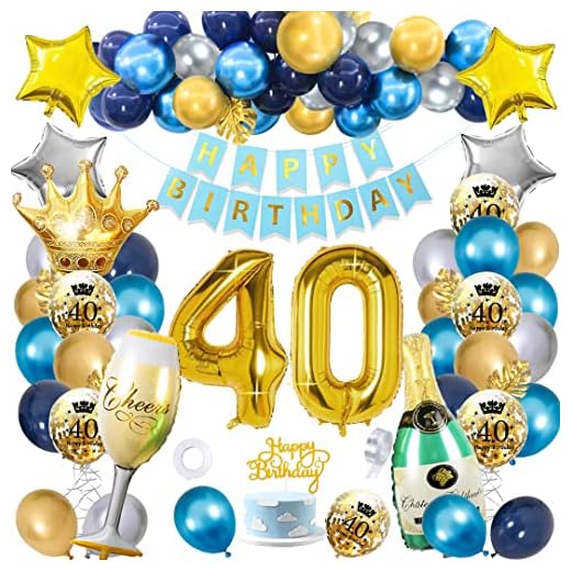 40 Cumpleaños Globos Decoracion, SWPEED Marino Azul Oro Globos Decoracion 40 Cumpleaños Hombre, Happy Birthday Decoracion 40, Globos de cumpleaños 40, Decoracion Fiesta 40 años Cumpleaños