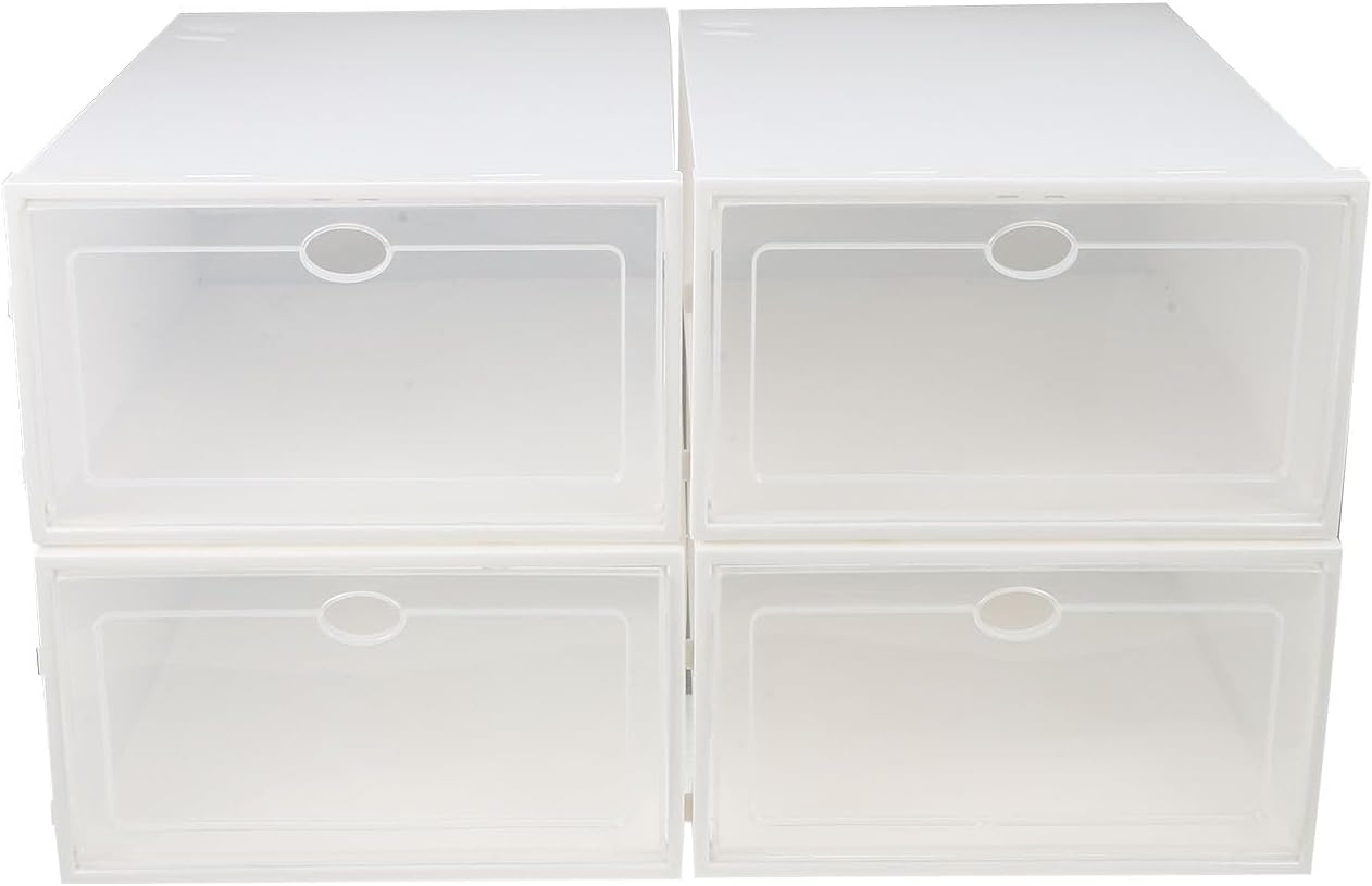 Toyvian Men’s Plastic Shoe Storage Boxes with White Frame Thickened Waterproof Dustproof Shoe Organizers for Home Use 4pcs