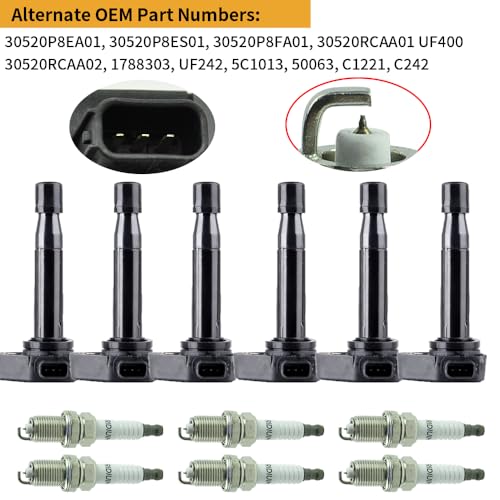 Image of 6PCS UF242 Ignition Coil Pack with Spark Plugs Compatible with 1999-2010 Acura CL EL MDX RL TL Honda Accord Civic Odyssey Pilot Ridgeline Saturn Vue V6 3.2L 3.5L L4 1.7L 3.0L