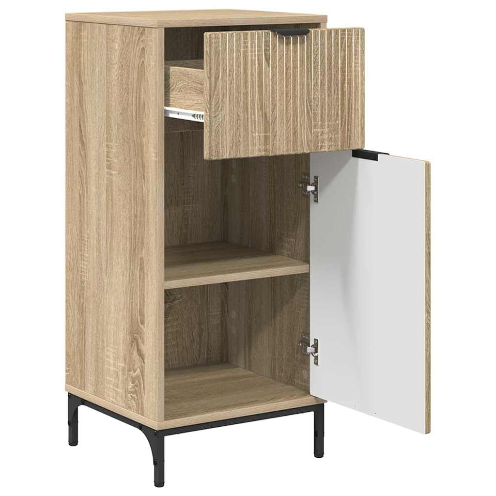 Juego de muebles de baño de 2 piezas de madera de roble Sonoma contrachapada de metal con armario bajo y armario alto, capacidad de carga de 120 kg, espacio de almacenamiento con cajón y