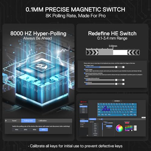 Image of Redragon K617 HE Rapid Trigger Gaming Keyboard, 60% 61 Keys Wired Mechanical Keyboard w /Hyper-Fast Actuation, Dedicated Hall Effect Magnetic Switch, Actuation Point Adjustable, Essential Black