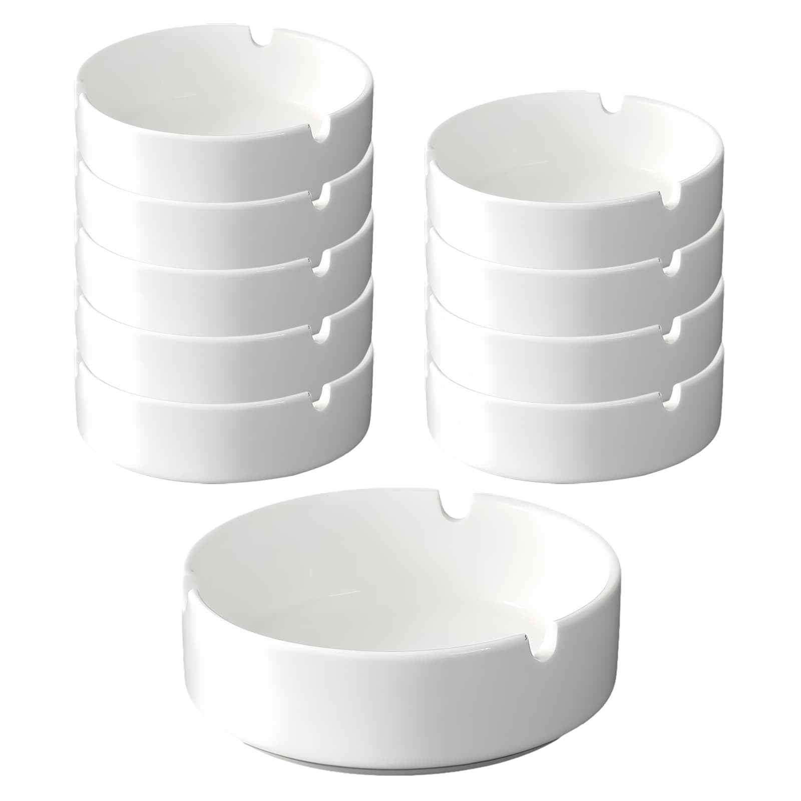 Weeloo White Ashtray Set Portable Ash Trays 10Pcs, Reusable Melamine Ashtray With Slot For Holding Cigarettes, Ashtrays For Outside Home Bars Offices Restaurants (White)