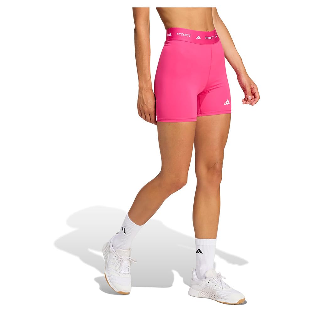 adidas Women's TECHFIT Short Leggings, real magenta, S 4 inch