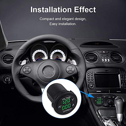 Waterwich Dc12-24V/0.1-10A Dual Led Digital Multimeter Amp Voltage Meter 2-In-1 Current Tester And Voltage Tester For Boat Marine Vehicle Truck Atv Car Camper Led Round Panel (Green) #TOP5