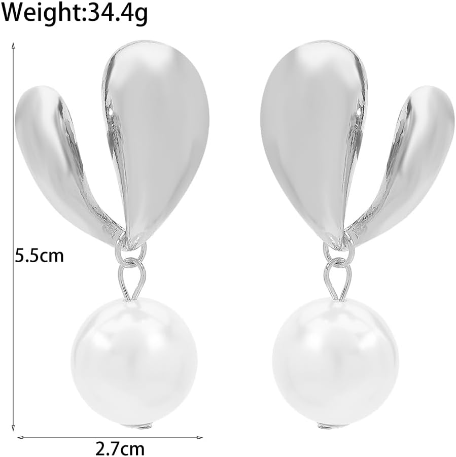 Dainty Pearl Earrings for Women Trendy 14K Gold Pearl Heart Dangle Earrings Hypoallergenic Pearl Love Drop Earrings Wedding Jewelry Presents for Her - Image 3